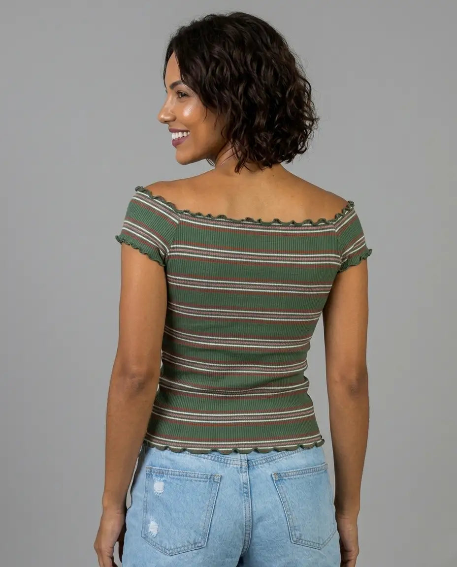 Striped Ribbed Off-Shoulder Top Viva Rouss