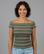 Striped Ribbed Off-Shoulder Top Viva Rouss