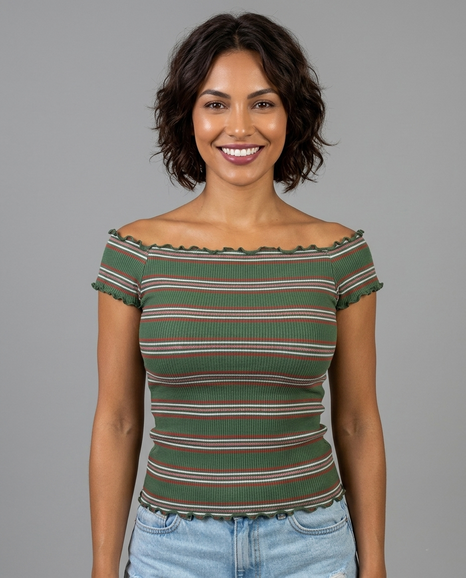 Striped Ribbed Off-Shoulder Top Viva Rouss