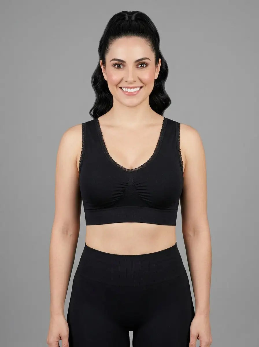 V-Neck Lace Bralette Top Negro Viva Rouss