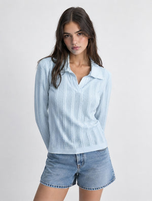 Blusa Manga Larga Trenzada Cuello Sport