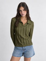 Blusa Manga Larga Trenzada Cuello Sport