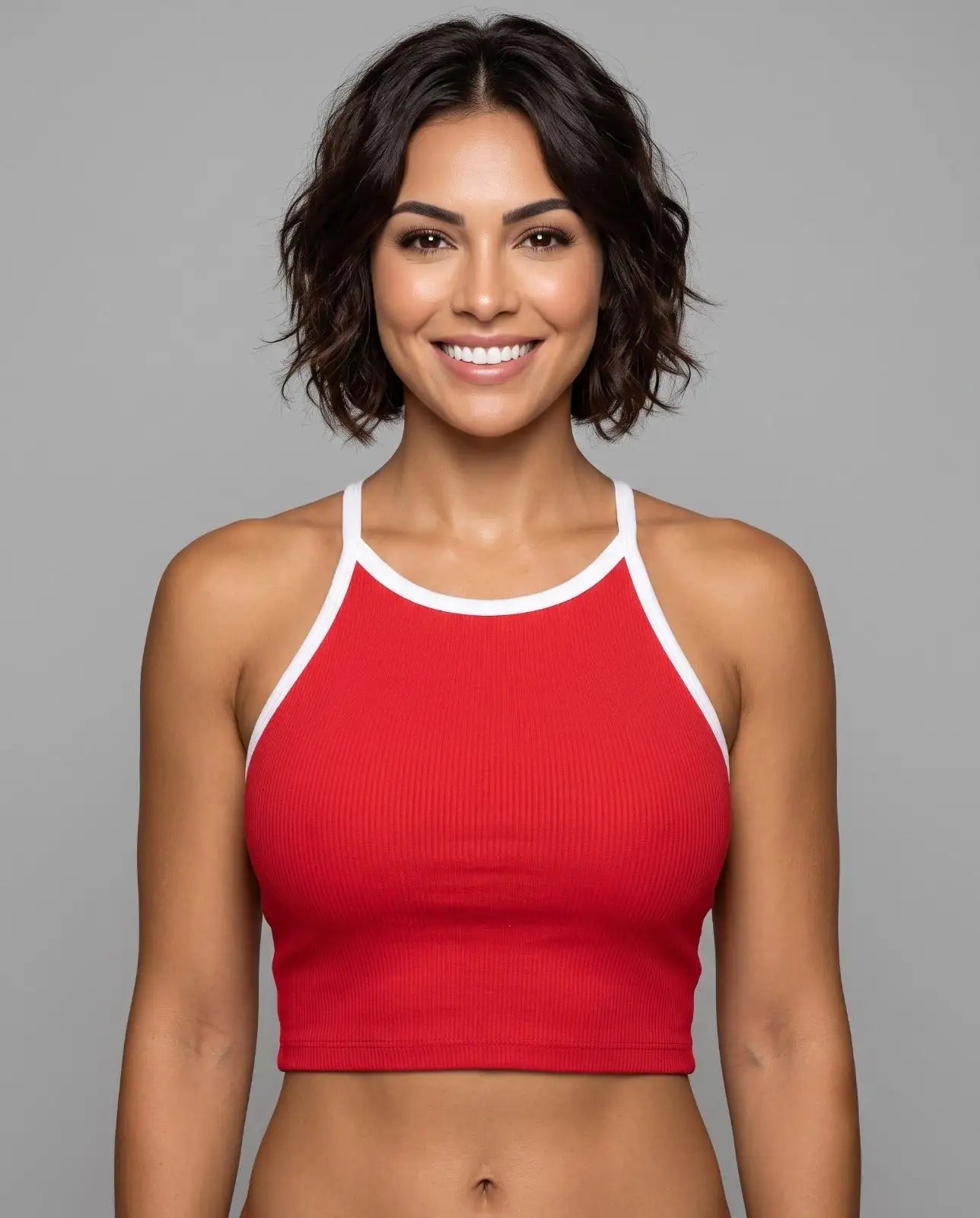 White Bias Tape Strap Top Rojo Viva Rouss